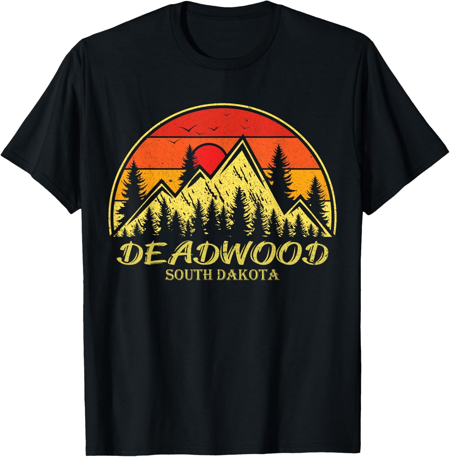 Vintage Deadwood South Dakota SD Mountains Hiking Souvenir T-Shirt - T-Shirt | Black