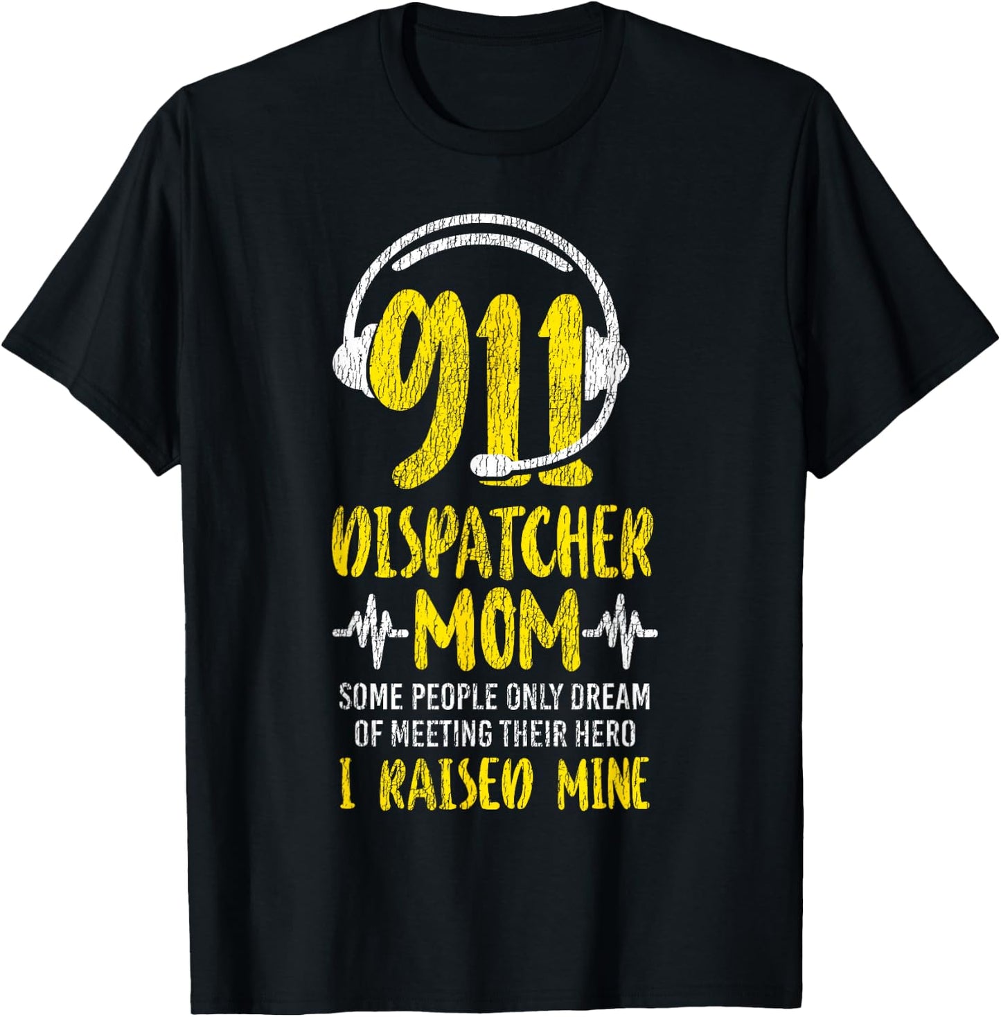 911 Dispatcher Thin Gold Yellow Line Mom 911 Dispatcher Mom T-Shirt - T-Shirt | Black