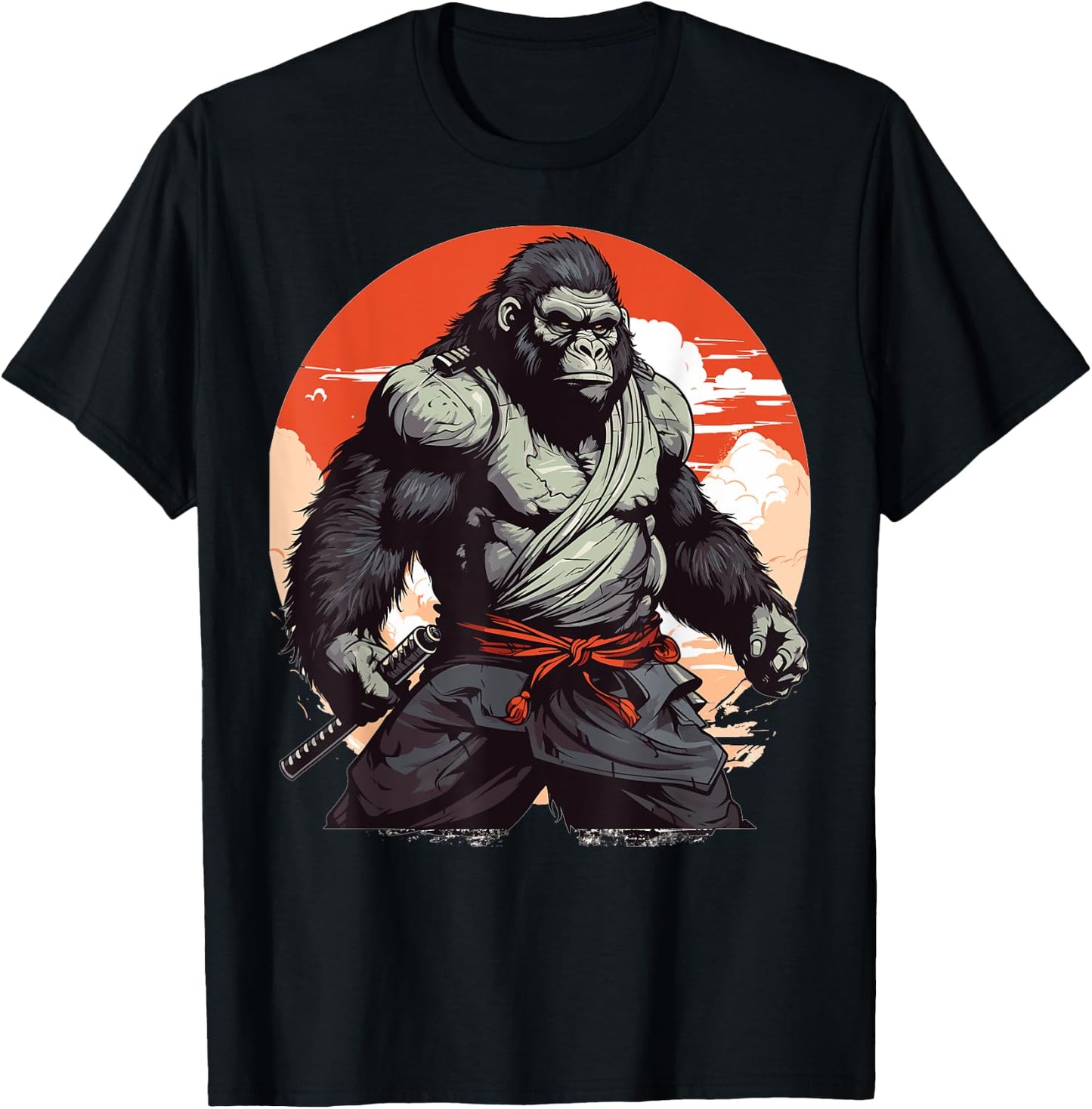 Samurai Monkey Warrior Japanese Ninja Gorilla Kawaii T-Shirt - T-Shirt | Black