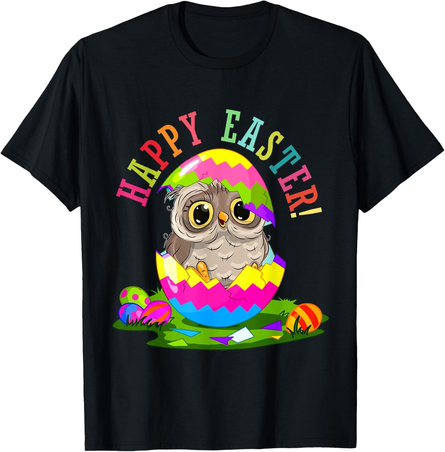 Happy Easter Owl In Chocolate Egg Hunting Eggs Lover Kids T-Shirt - T-Shirt | Black