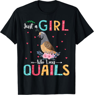 Just A Girl Who Loves Quails Funny Floral Flower Quail Bird T-Shirt - T-Shirt | Black