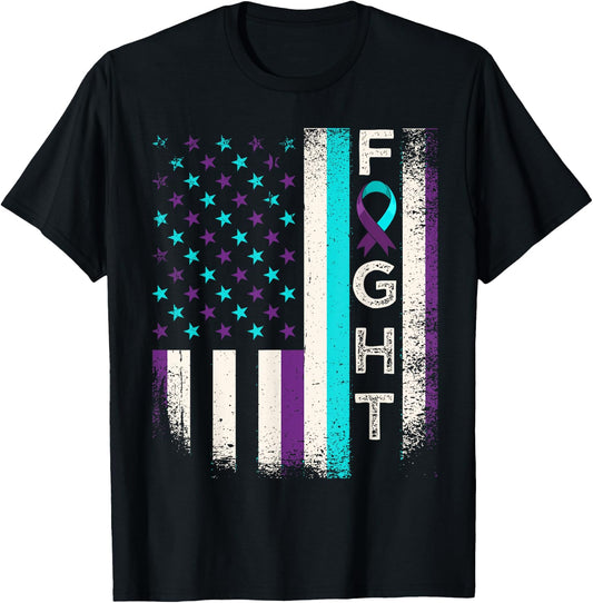 Suicide Prevention Awareness Month US American Flag Fight T-Shirt - T-Shirt | Black