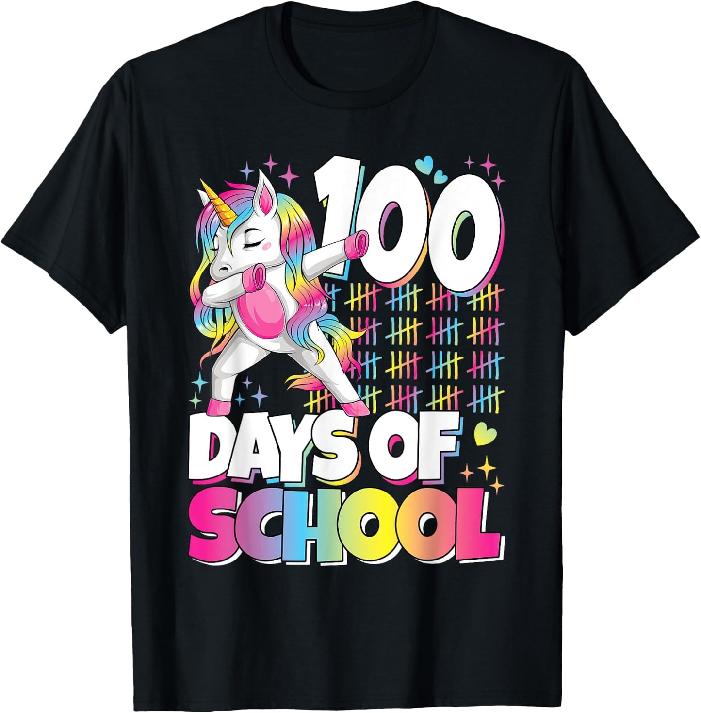 Cute 100 Days Of School Unicorn 100th Day Of School Girls T-Shirt - T-Shirt | Black