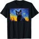 black cat Painting art Starry Night kitty kitten Van Gogh Men Women Kids T-Shirt - T-Shirt | Black