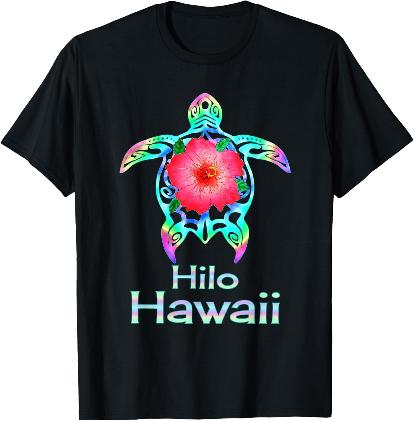 Hawaiian Colorful Sea Turtle Hilo Hawaii T-Shirt - T-Shirt | Black