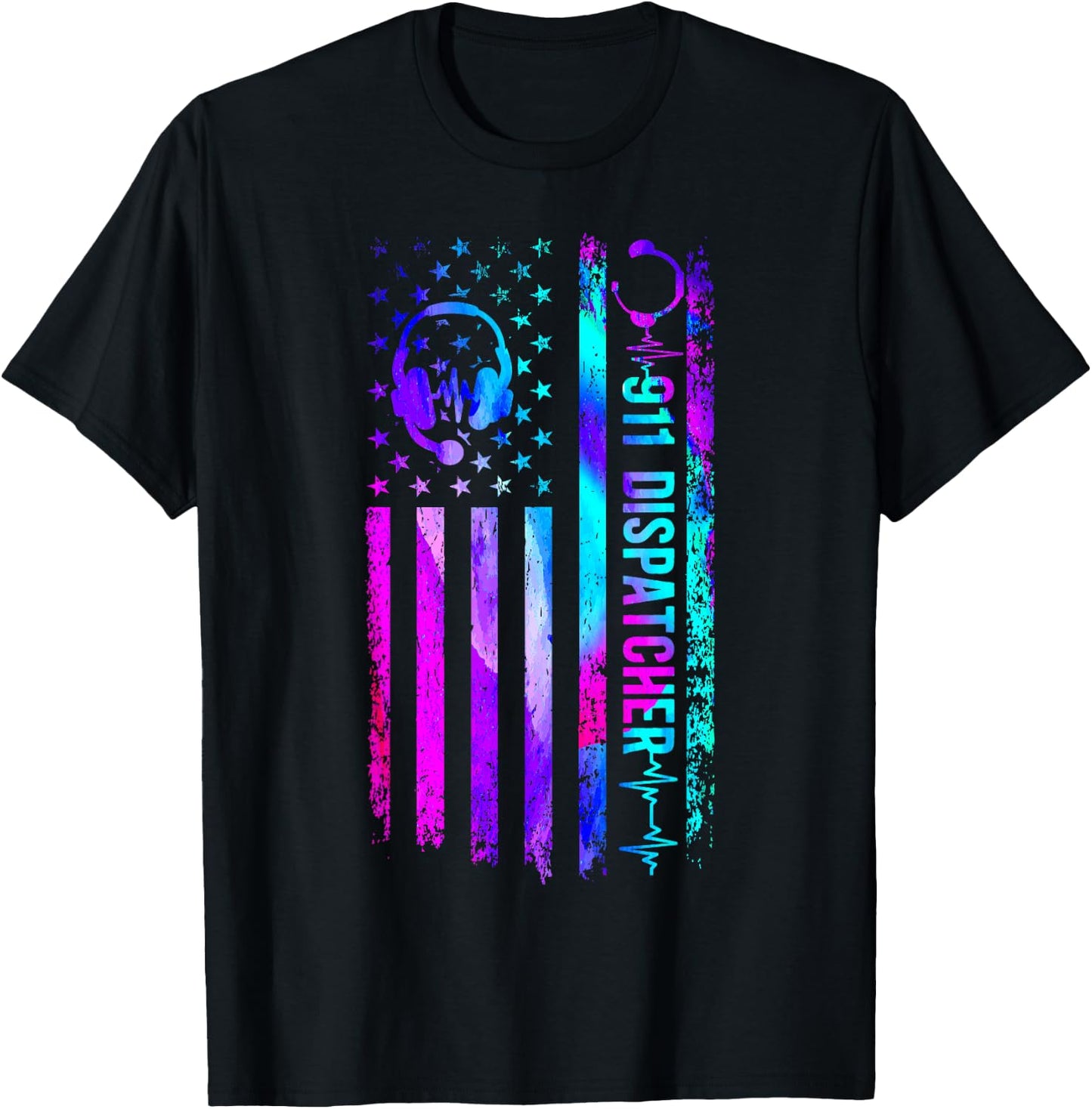 911 Dispatcher Thin Gold Yellow Line American Flag 911 T-Shirt - T-Shirt | Black