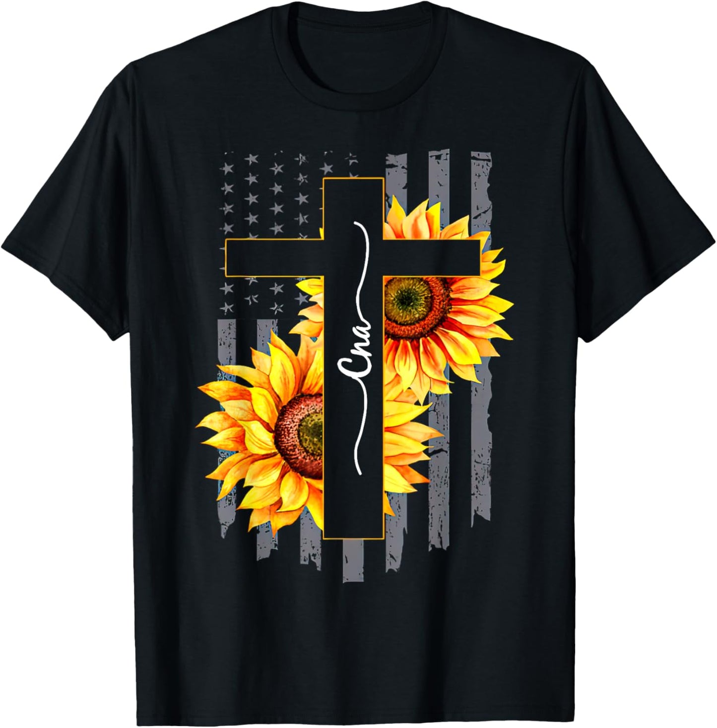 Nurse CNA Jesus Cross Sunflower 4th Of July Women's T-Shirt - T-Shirt | Black