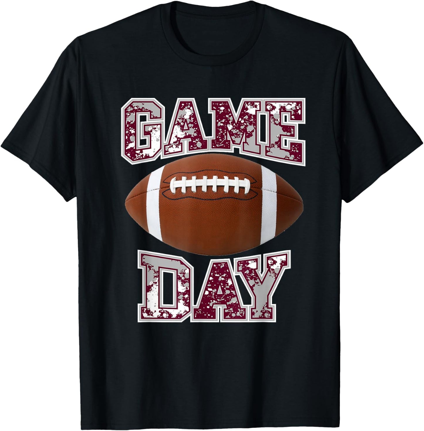 Game Day Football Maroon Gray White T-Shirt - T-Shirt | Black