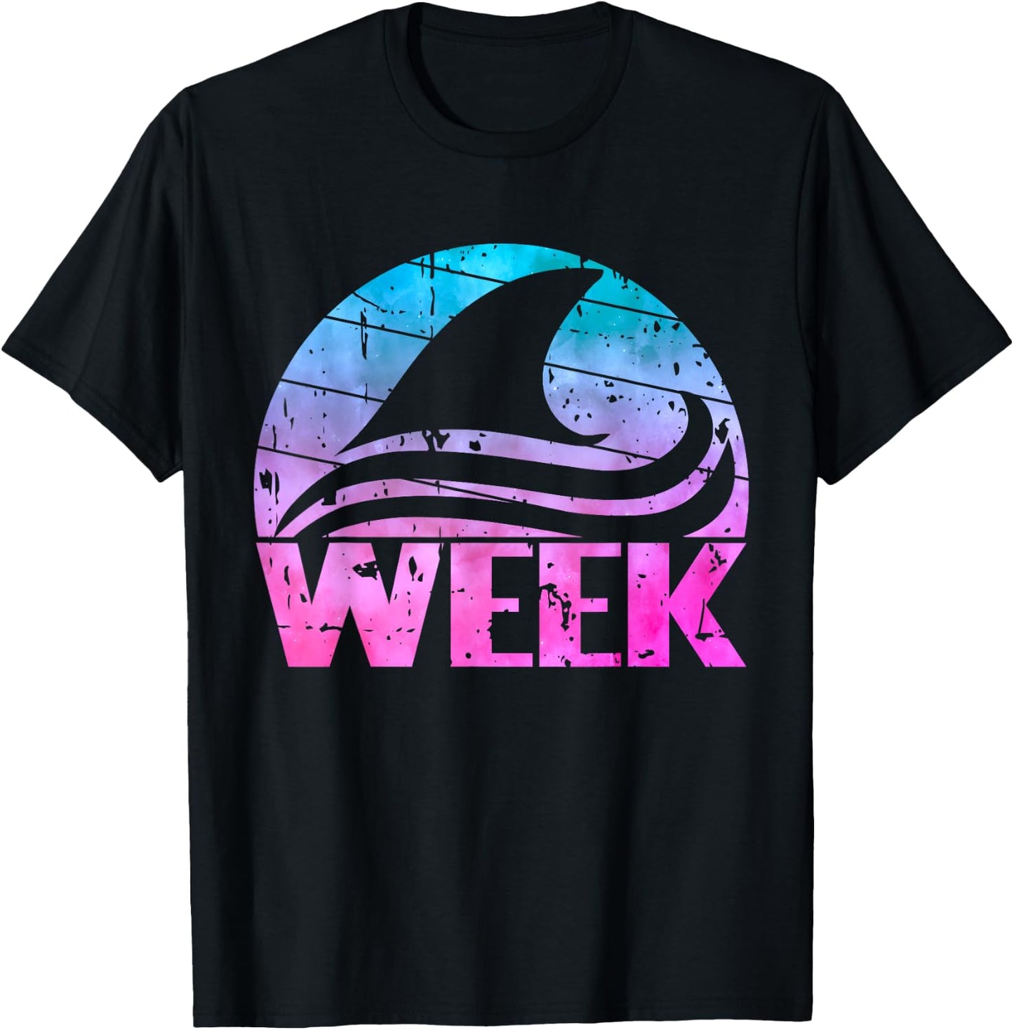 Retro Shark Fin Week 2024 Shark Lover Ocean Wildlife Tie Dye T-Shirt - T-Shirt | Black
