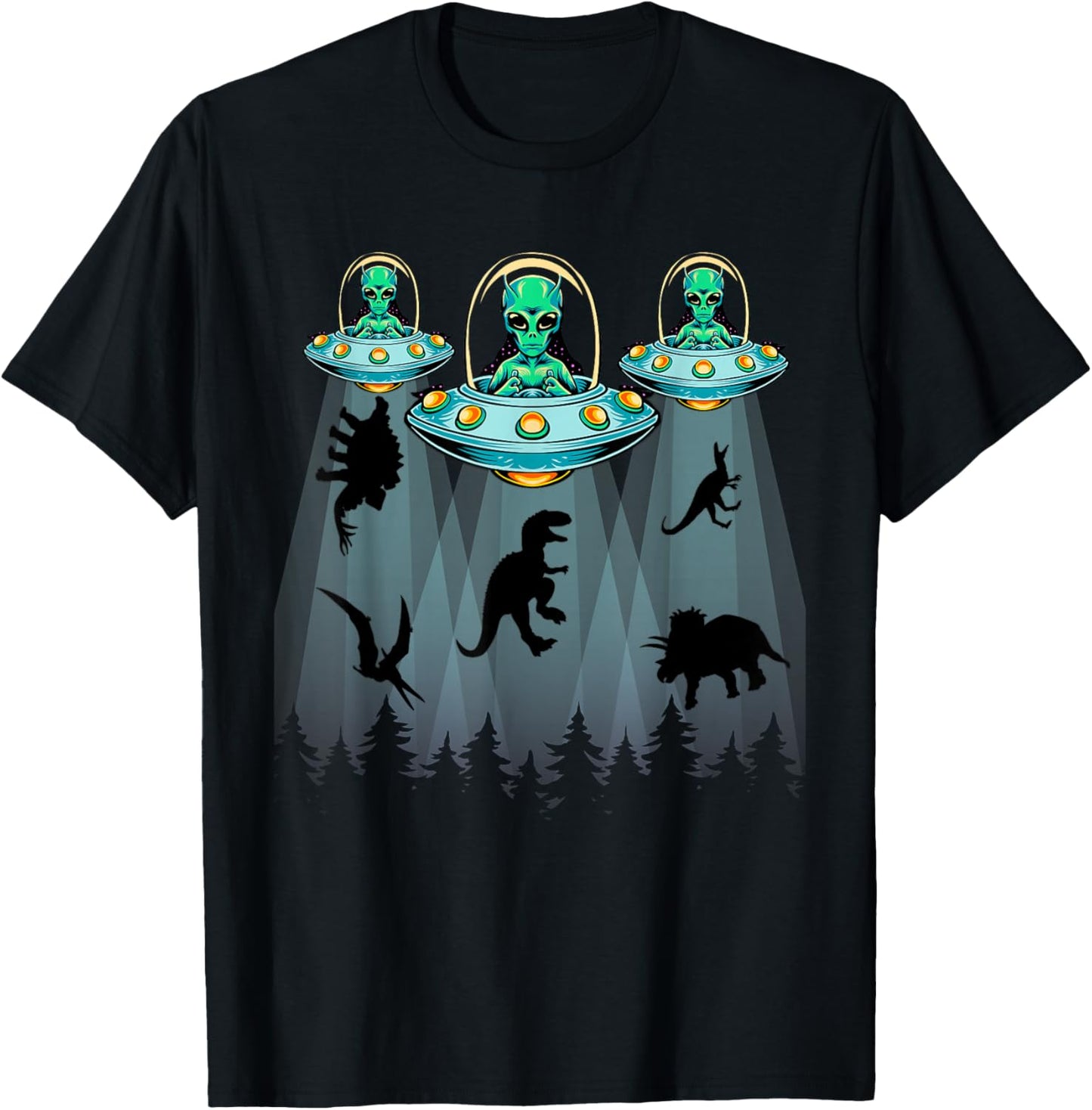 Dinosaur Aliens Shirts For Kids, T-rex Alien Abduction UFO T-Shirt - T-Shirt | Black