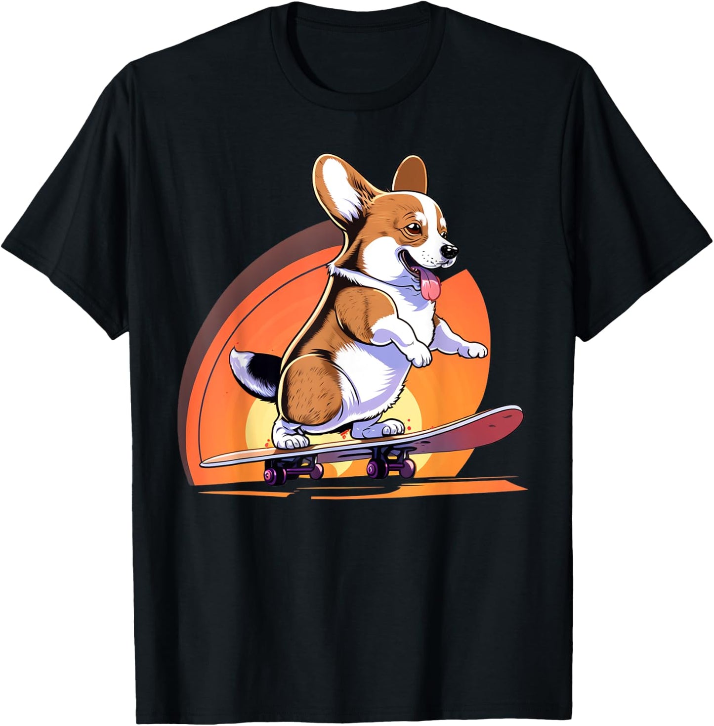 Awesome Rad Animals Kids & Adults Black Corgi Skateboarding T-Shirt - T-Shirt | Black