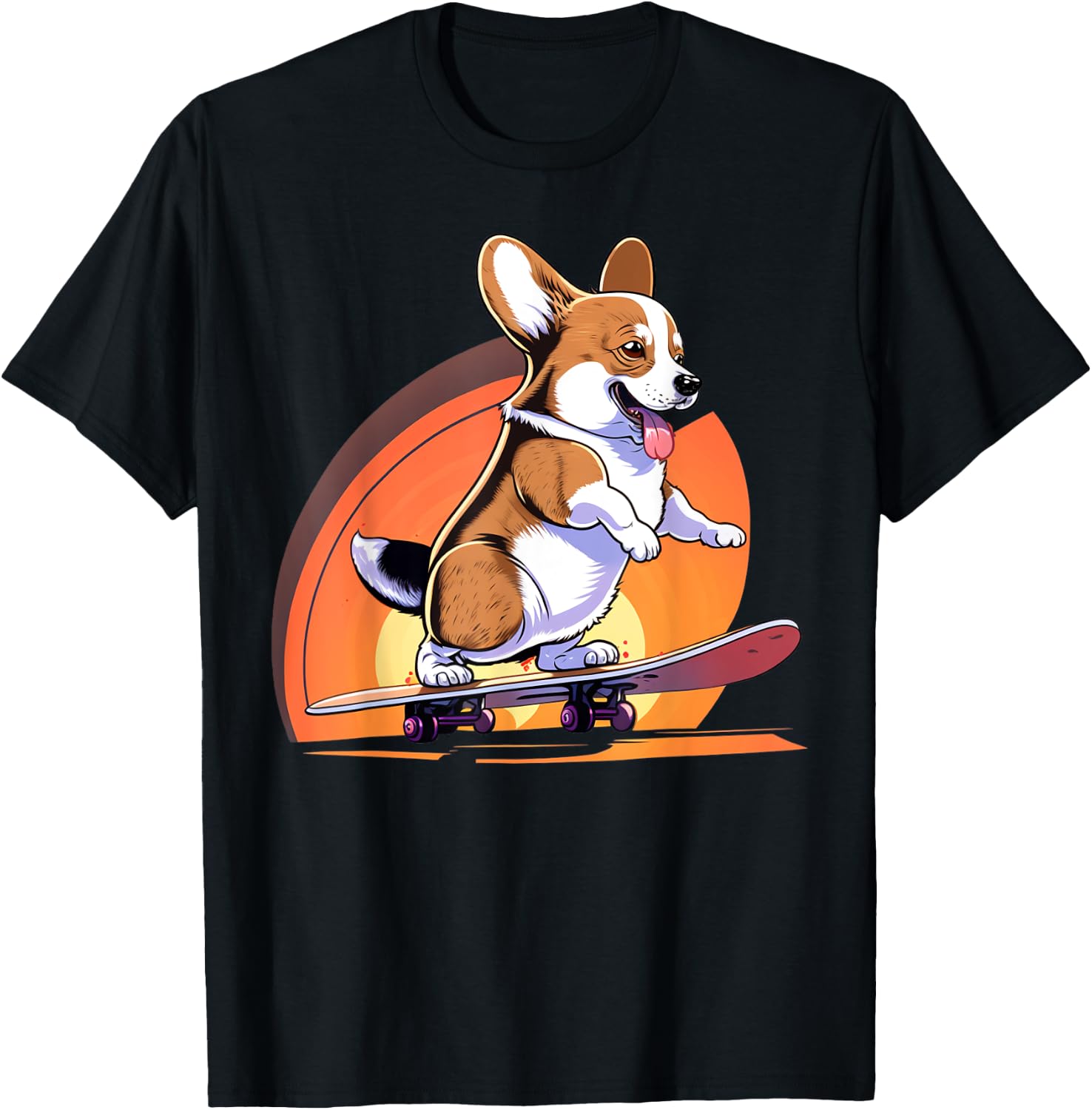 Awesome Rad Animals Kids & Adults Black Corgi Skateboarding T-Shirt - T-Shirt | Black