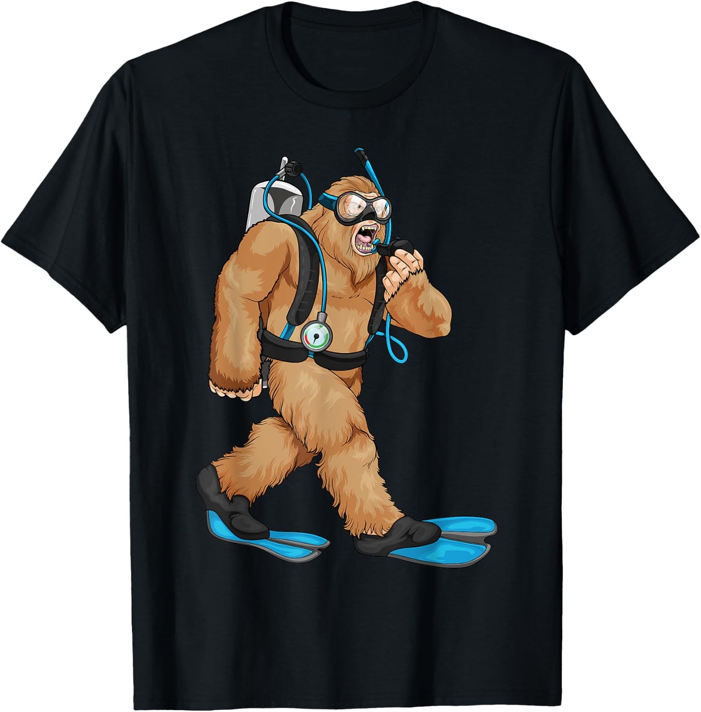 Bigfoot Scuba Diving Sasquatch Snorkeling Diver Swimming T-Shirt - T-Shirt | Black