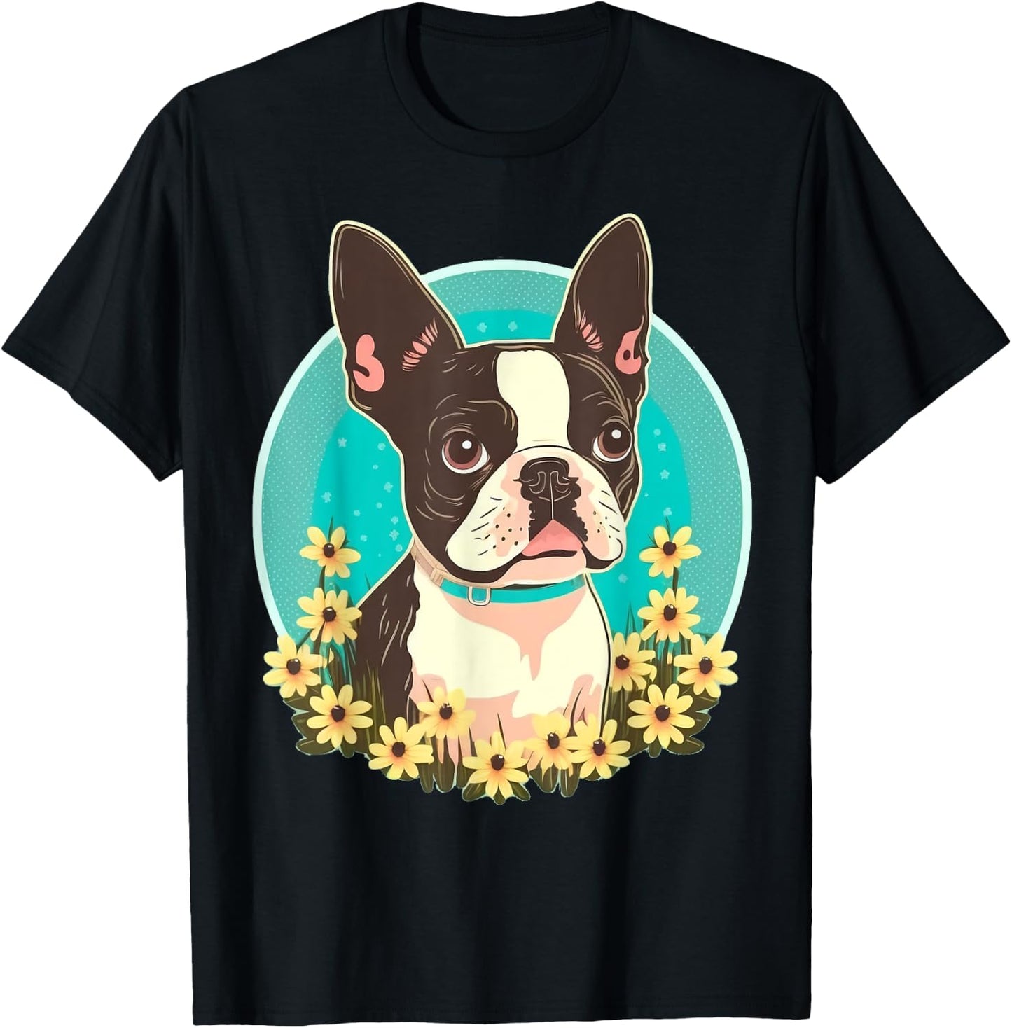 Cute Boston Terrier Dog on Boston Terrier Lover T-Shirt - T-Shirt | Black