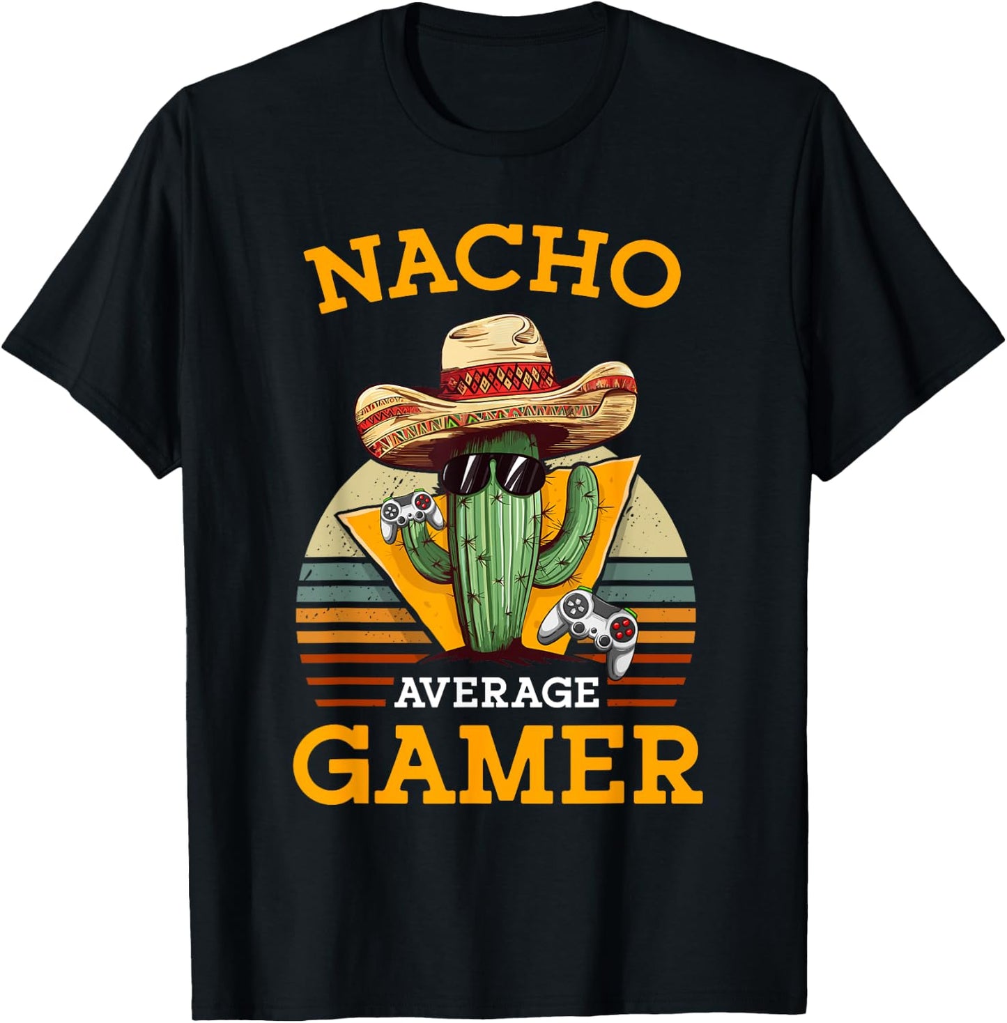 Nacho Average Gamer Video Game Player Funny Vintage Gaming T-Shirt - T-Shirt | Black