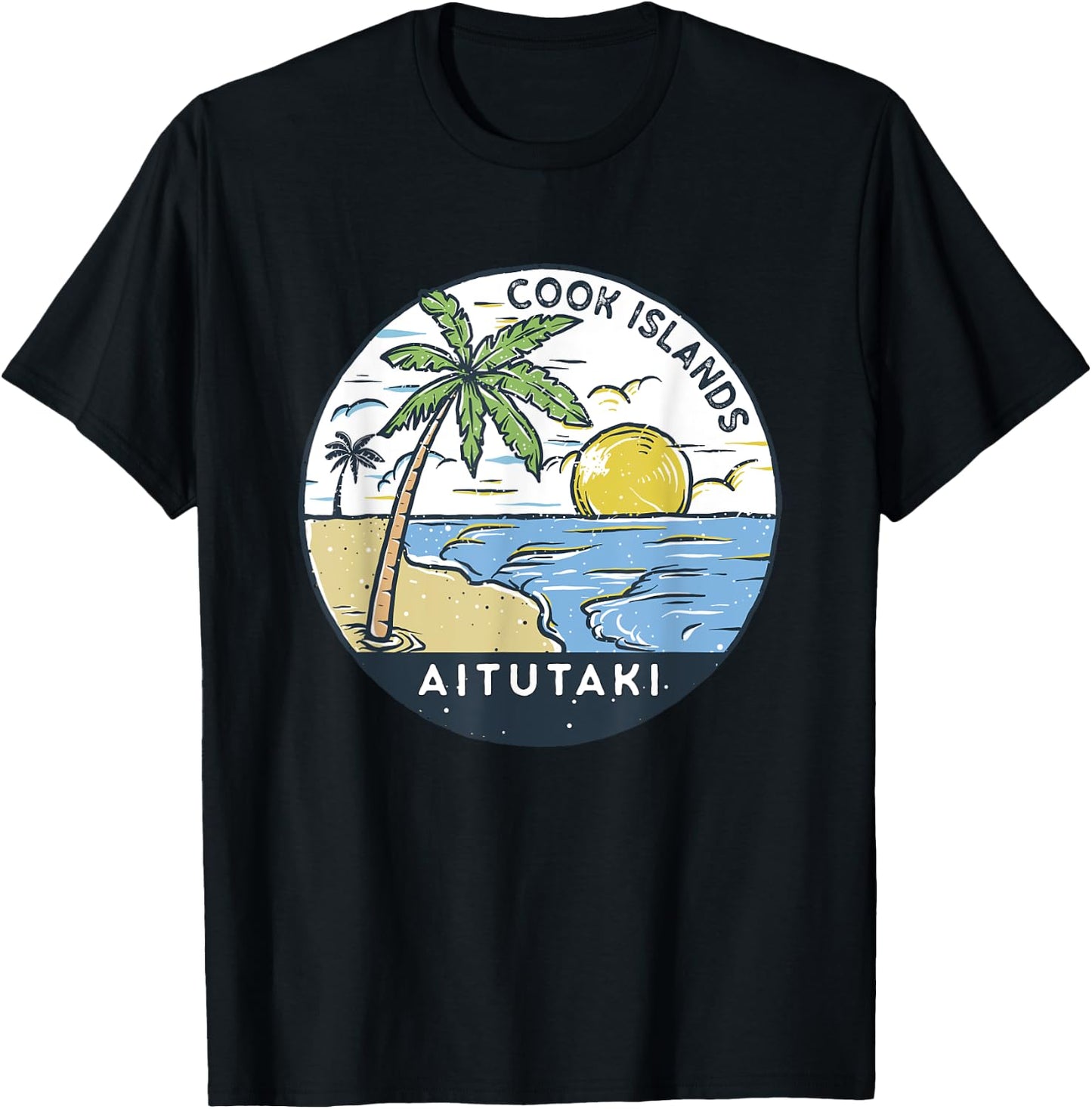 Aitutaki Cook Islands Illustrated Ocean Vintage T-Shirt - T-Shirt | Black