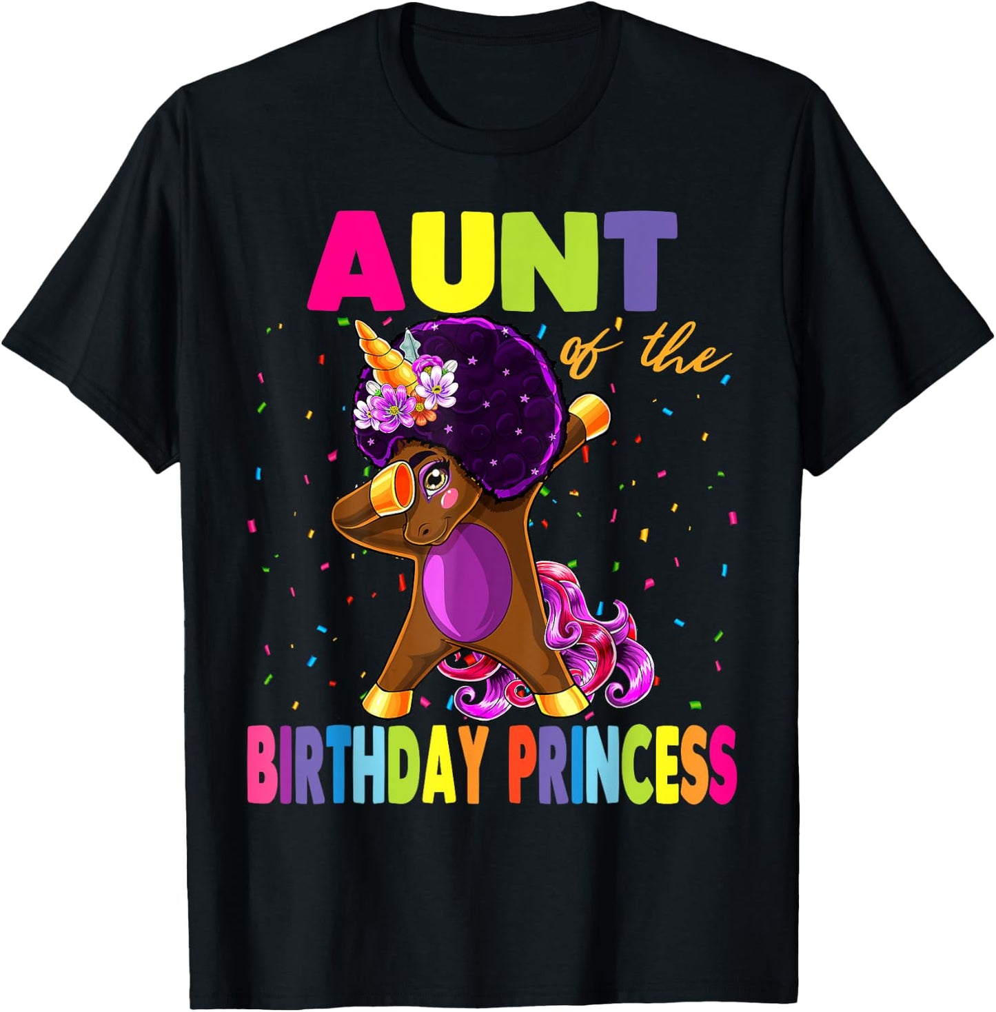 Dabbing Unicorn Afro Aunt of the Birthday Princess T-Shirt - T-Shirt | Black