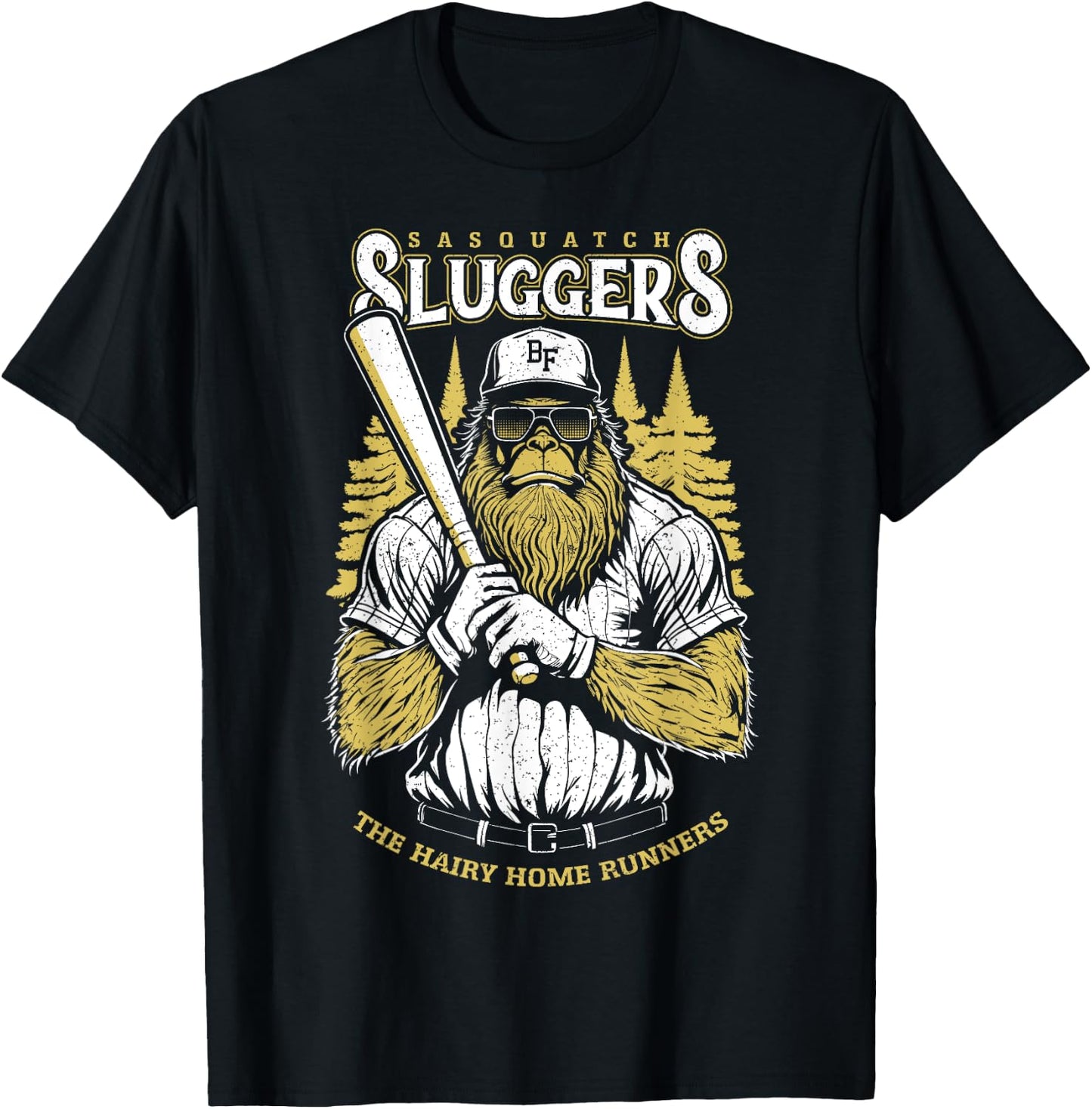 Bigfoot Baseball Player Coach Funny Cryptid Sasquatch Team T-Shirt - T-Shirt | Black