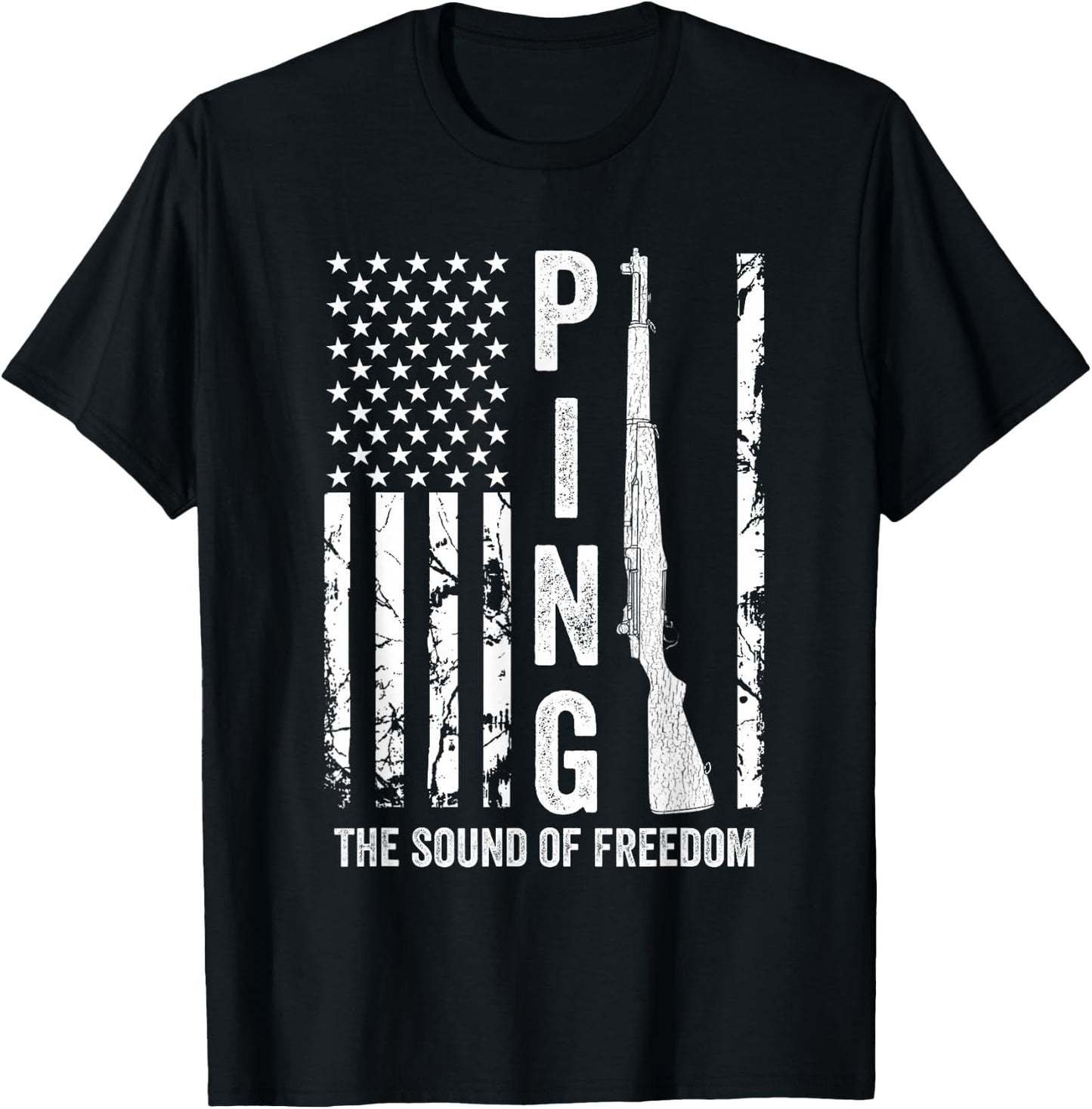 M1 Garand Rifle Ping The Sound of Freedom USA Flag Funny WW2 T-Shirt - T-Shirt | Black