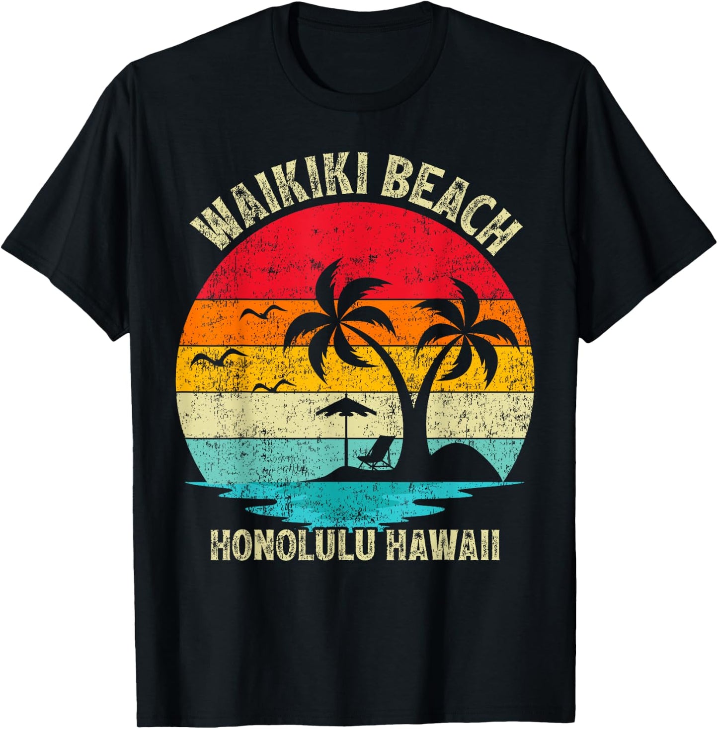 Family Vacation Vintage Retro Honolulu Hawaii Waikiki Beach Women Girls Kids T-Shirt - T-Shirt | Black