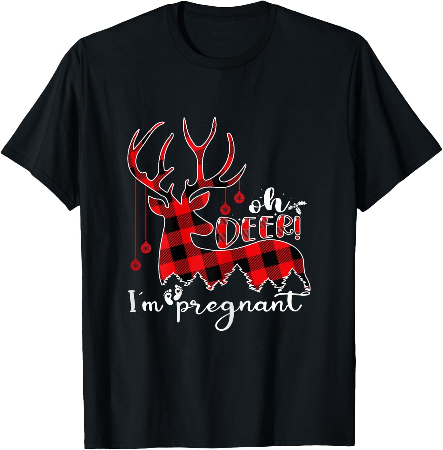 Oh Deer I'm Pregnant Funny Christmas Pregnancy Announcement T-Shirt - T-Shirt | Black