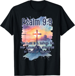 Bible Verse Psalm 9:9 The Lord is a Refuge Art Religious Her T-Shirt - T-Shirt | Black