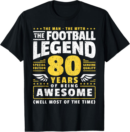 80th Birthday Football Player 80 Years Old T-Shirt - T-Shirt | Black