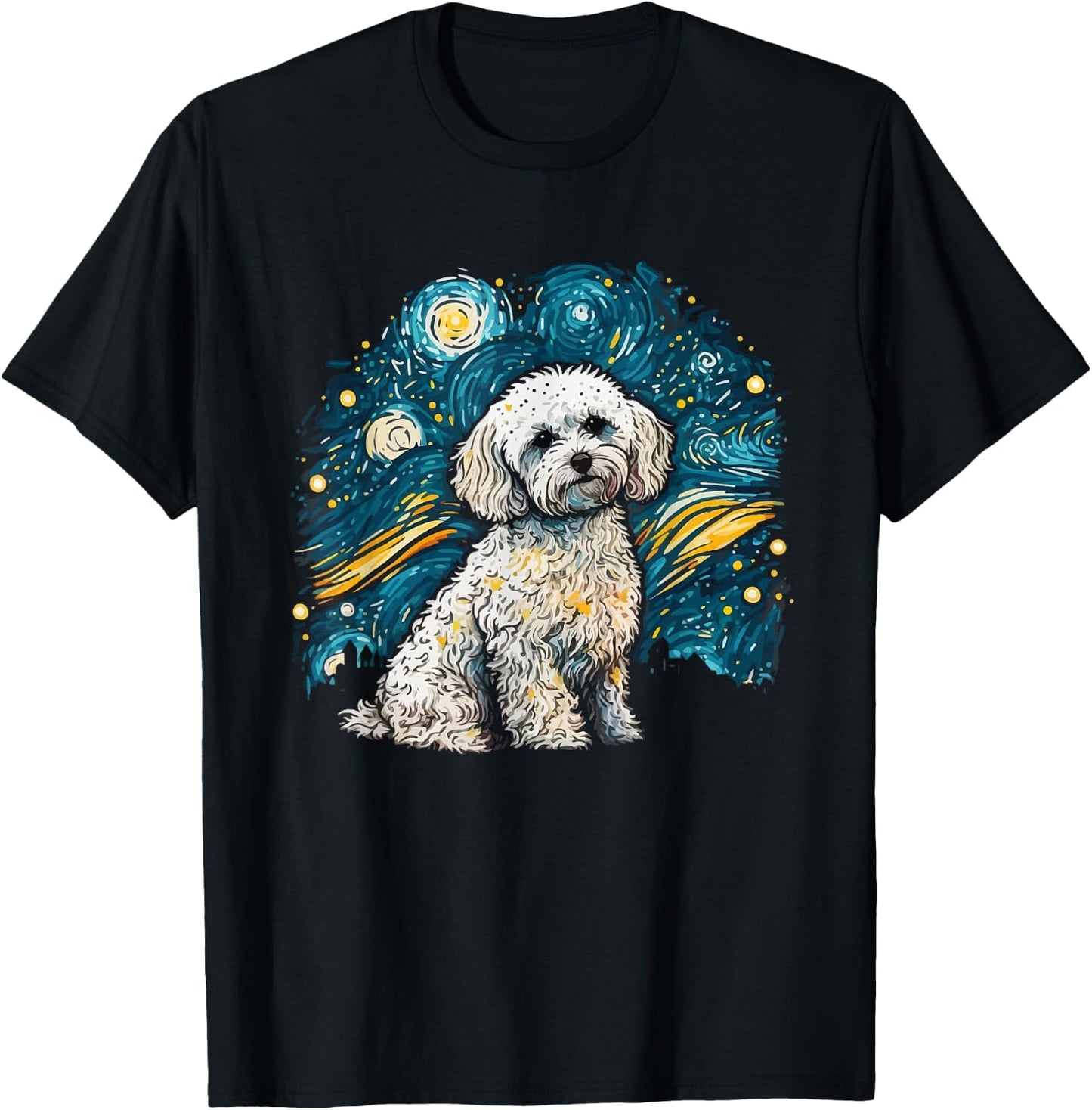 Maltipoo Starry Night Van Gogh Maltipoo Mom Dad Owner T-Shirt - T-Shirt | Black