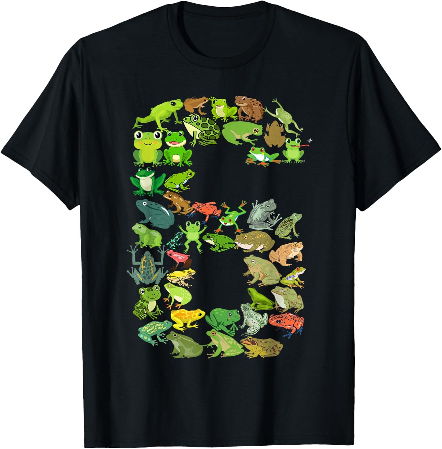 Cute 6th Birthday Frog Themed 6 Year Old Kids Frog Lover T-Shirt - T-Shirt | Black