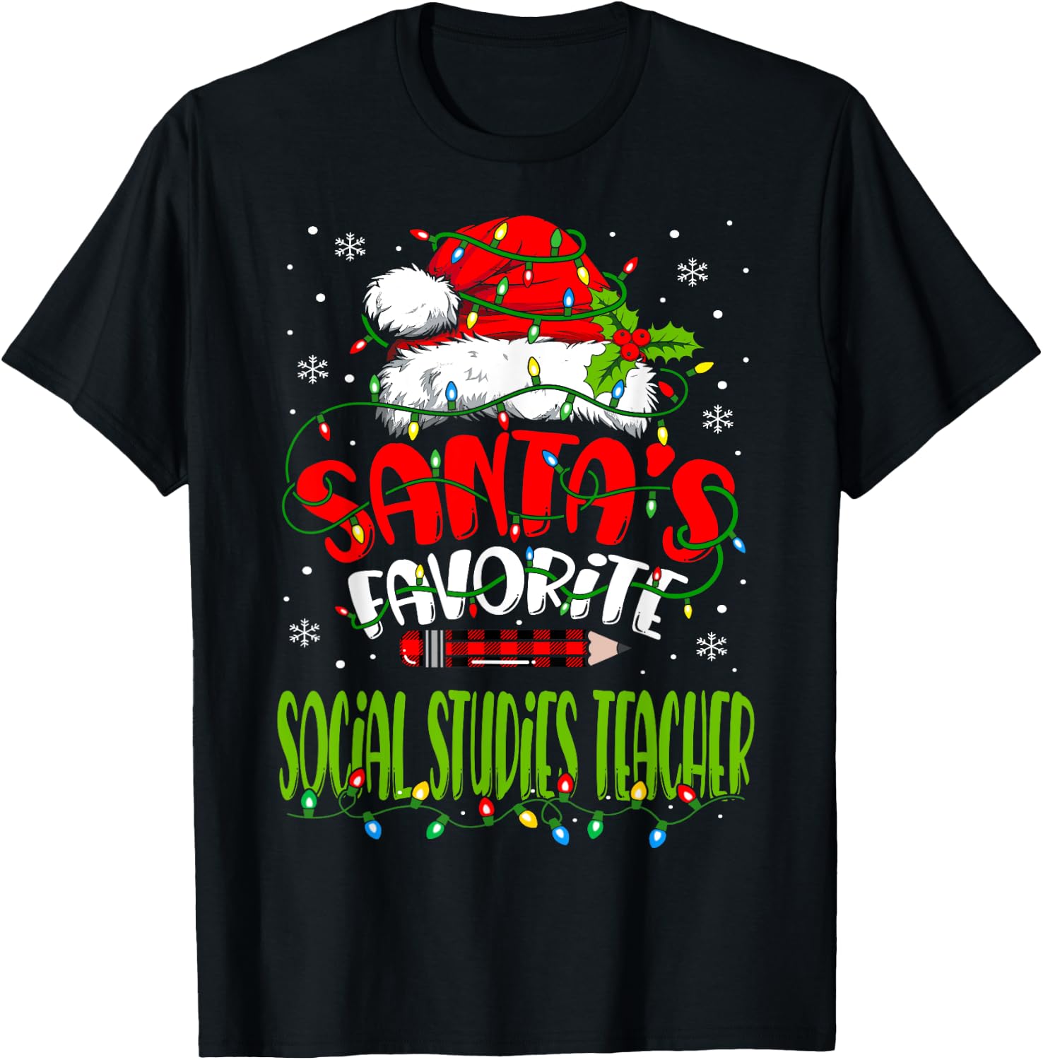 Santa Favorite Social Studies Teacher Funny Christmas Women T-Shirt - T-Shirt | Black