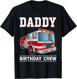 Daddy Birthday Crew Fire Truck Themed Family Matching T-Shirt - T-Shirt | Black