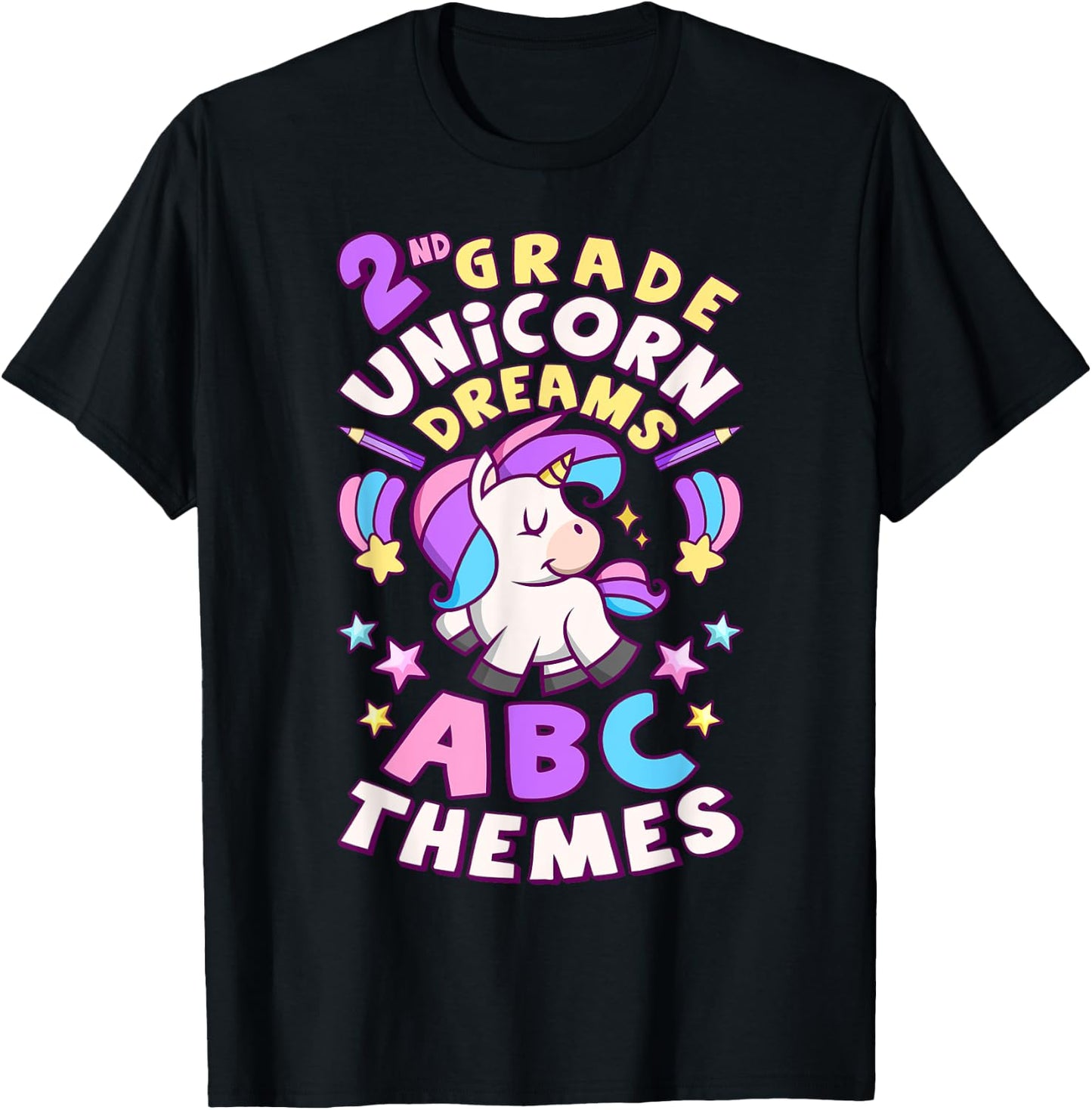 First Day of 2nd Grade, Back To School, Girl, Unicorn, ABC T-Shirt - T-Shirt | Black