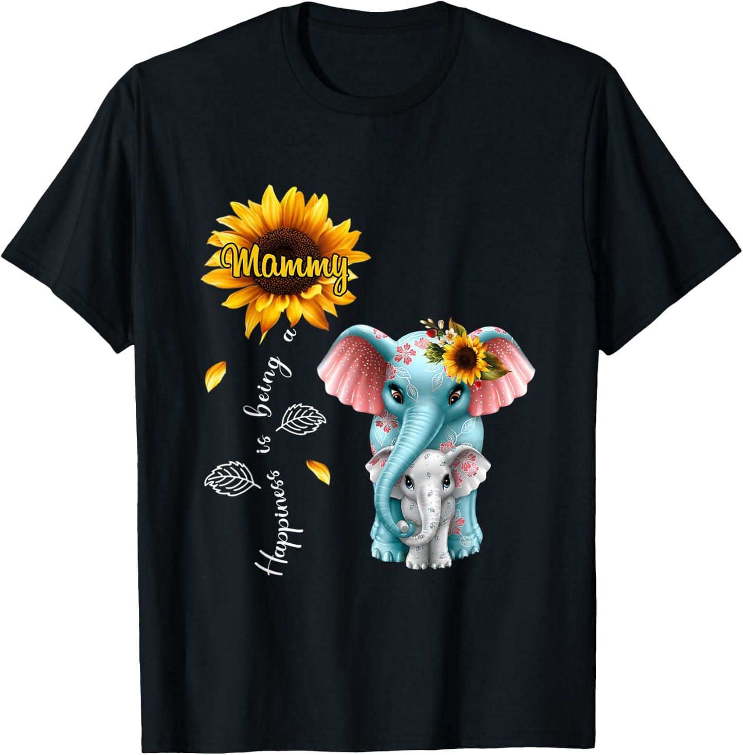 Elephant Sunflower Happiness is being mammy Christmas T-Shirt - T-Shirt | Black