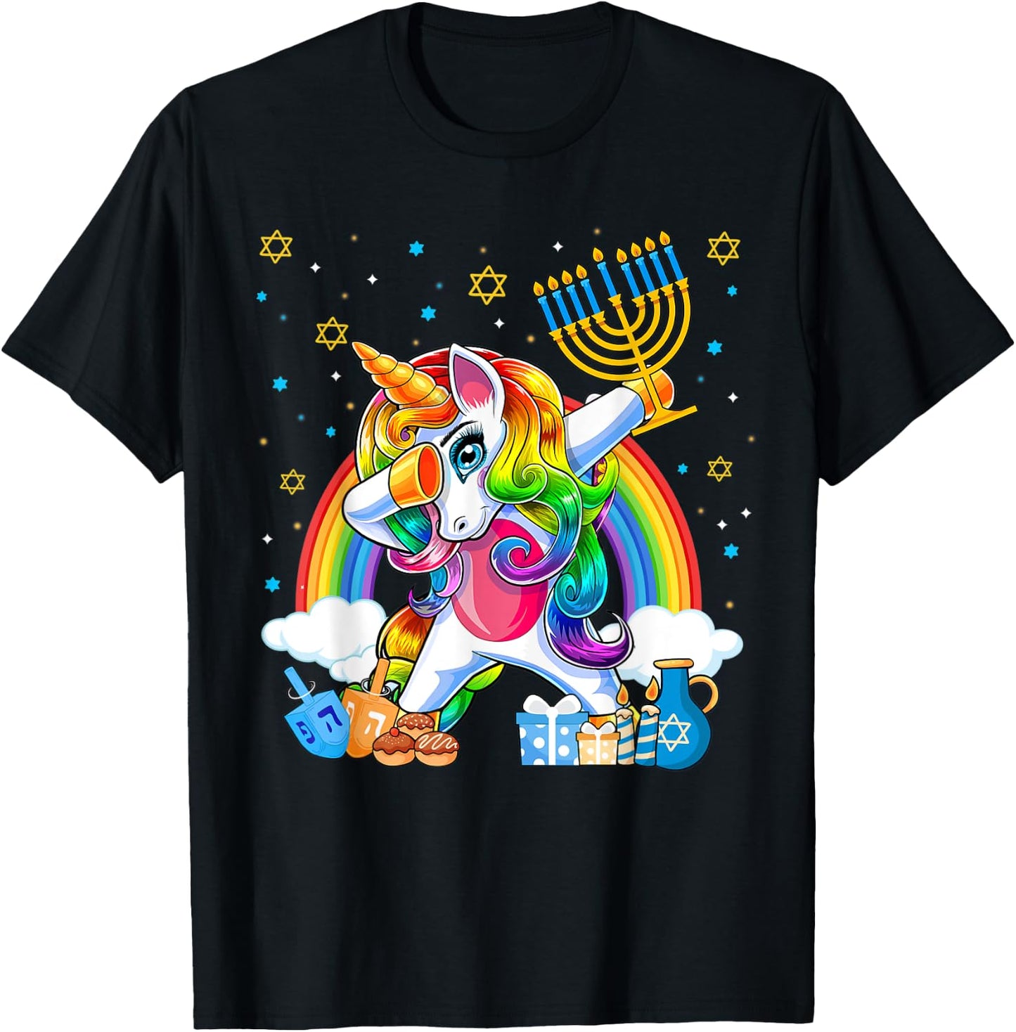 Happy Hanukkah Dabbing Unicorn Girls Chanukah Jewish T-Shirt - T-Shirt | Black