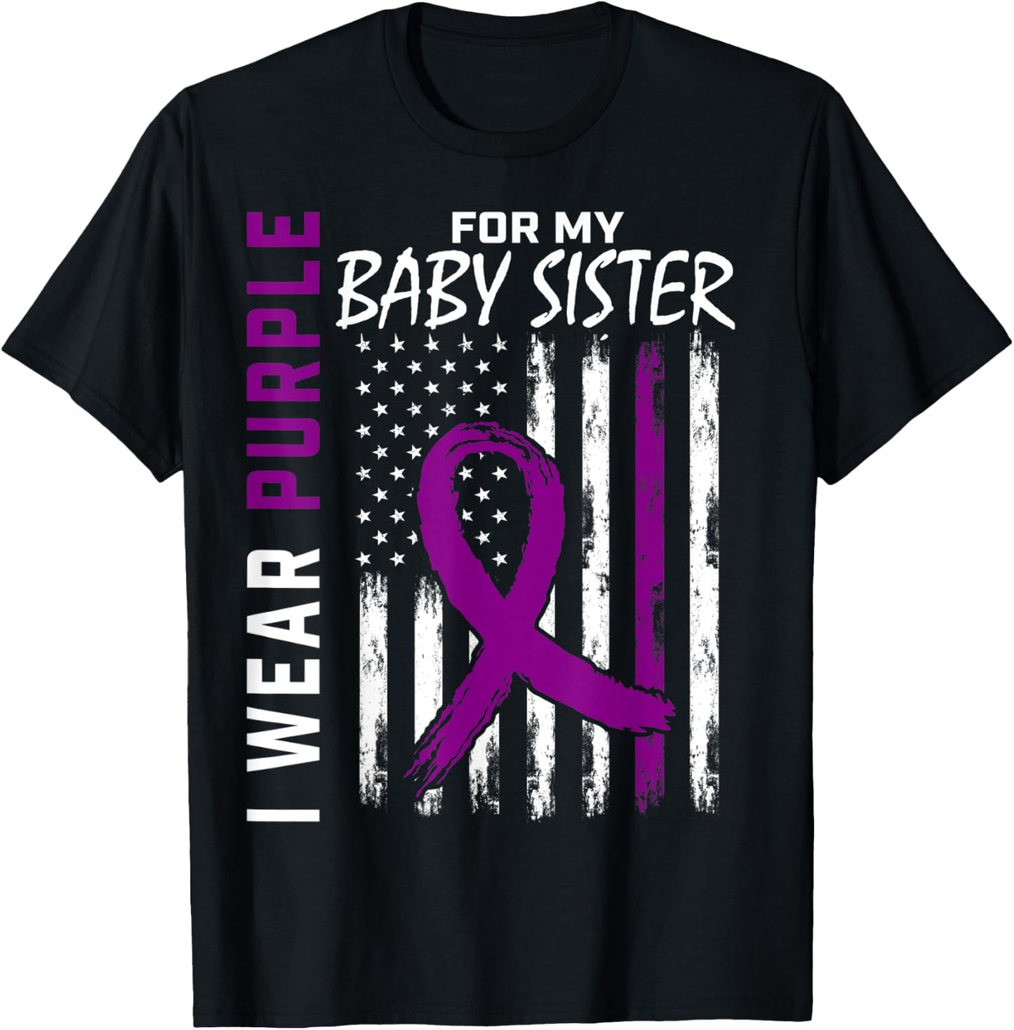 I Wear Purple For My Baby Sister Lupus Awareness USA Flag Kids Men T-Shirt - T-Shirt | Black