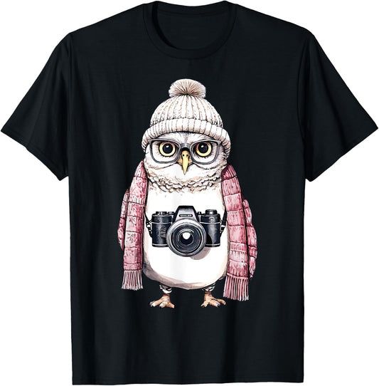 Cute Owl Photography Photographer Camera Men Women T-Shirt - T-Shirt | Black