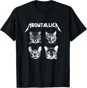 Meowtallica Black White Funny Parody Band Cat Kitten Lover T-Shirt - T-Shirt | Black