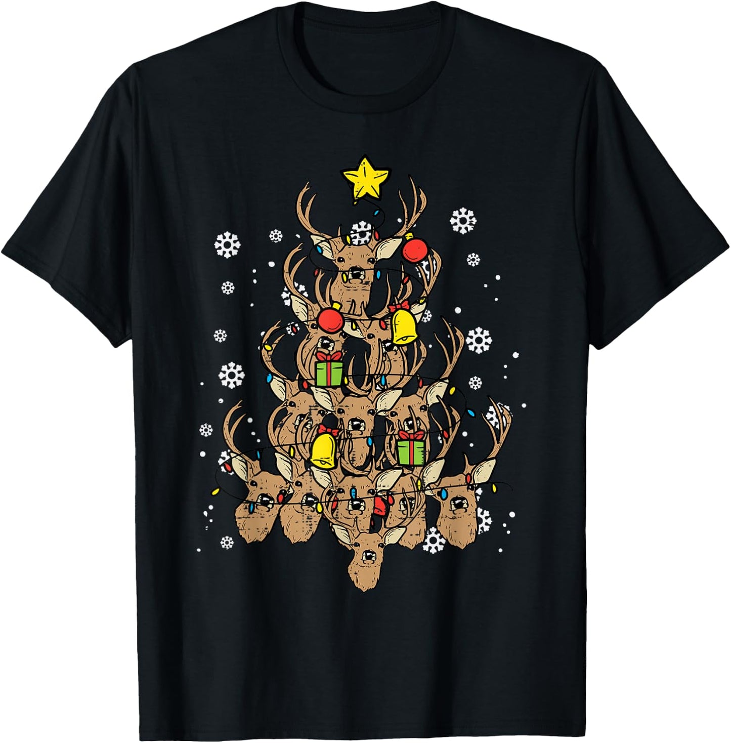 Deer Christmas Tree Xmas Hunting Hunt Men Dad Men Women Kids T-Shirt - T-Shirt | Black