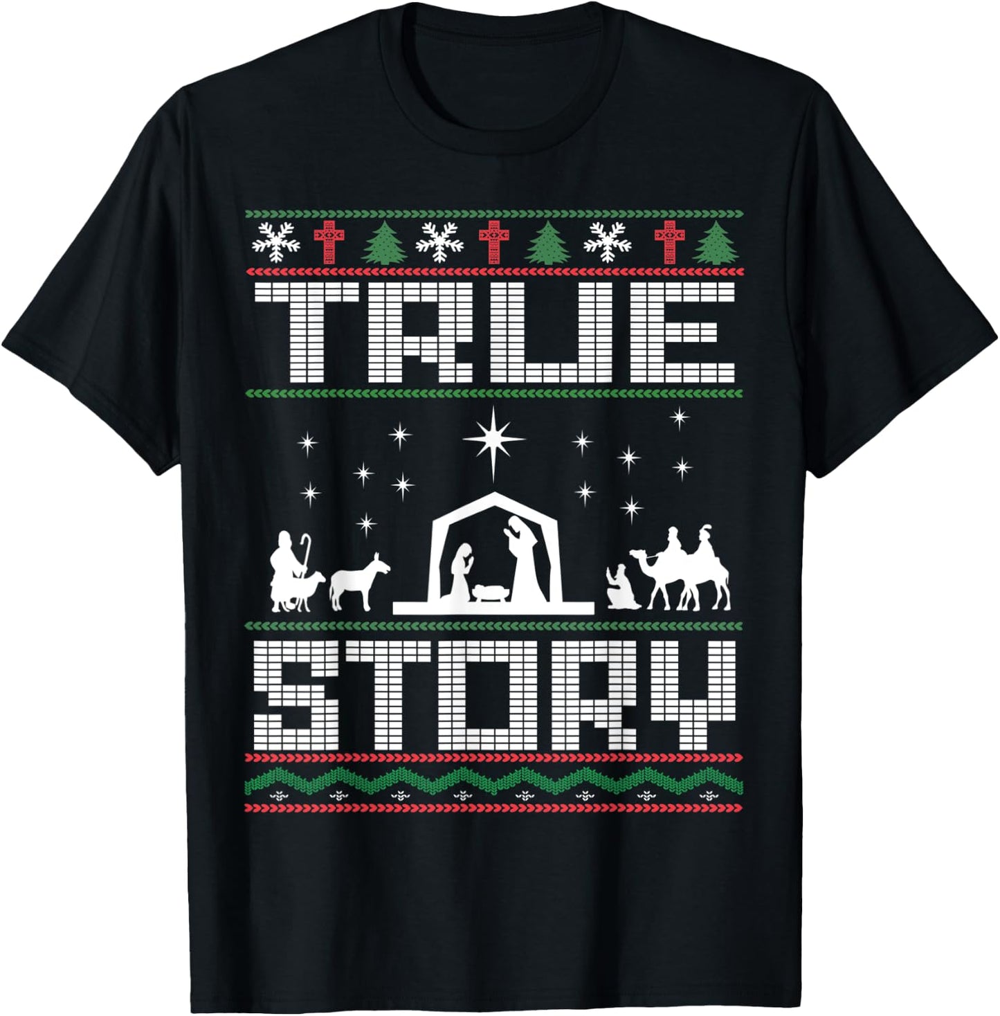 Jesus Nativity Scene Ugly Sweater Christmas Story Christian T-Shirt - T-Shirt | Black