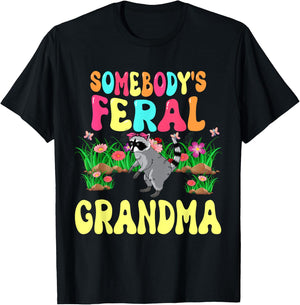 Somebody's Feral Grandma Cute Raccoon Bow Tie Flowers Animal T-Shirt - T-Shirt | Black