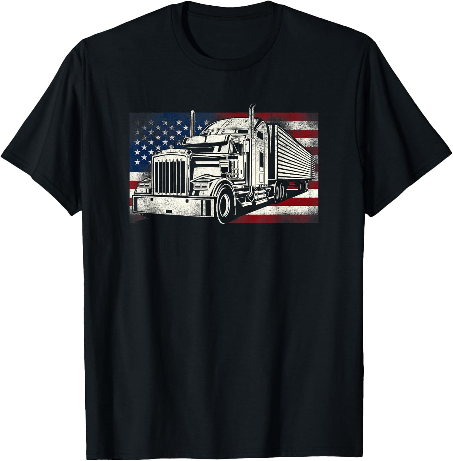 Trucker Truck Driver American Usa Flag Vintage T-Shirt - T-Shirt | Black