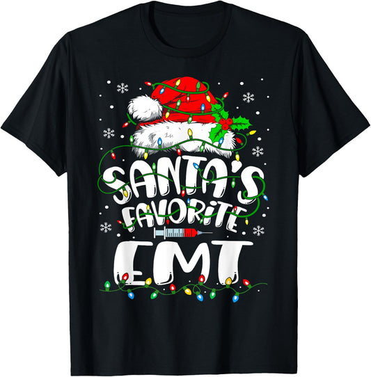 Santa Favorite EMT Christmas Emergency Medical Technician T-Shirt - T-Shirt | Black