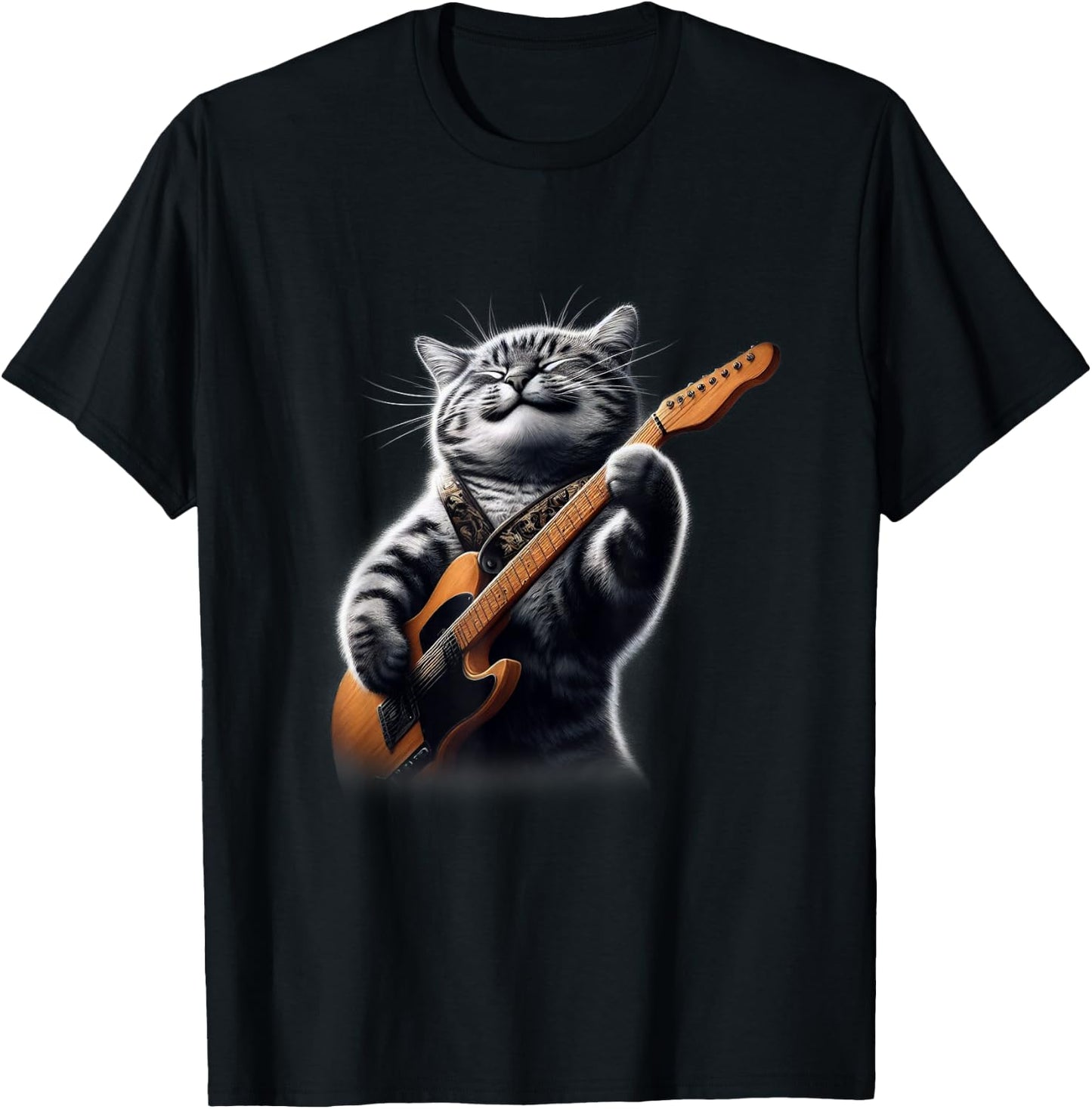 Cat Playing Guitar - Funny Rock Music Guitar Cat Men Women Kids T-Shirt - T-Shirt | Black