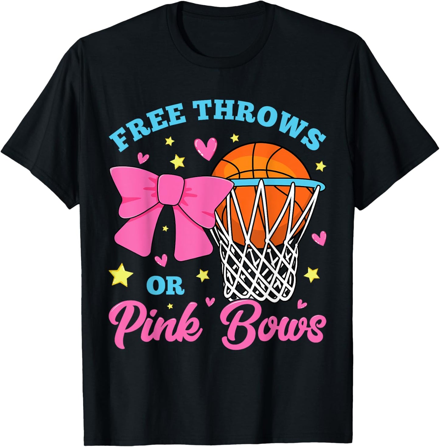 Free Throws or Pink Bows Pregnancy Pink Blue Gender Reveal T-Shirt - T-Shirt | Black