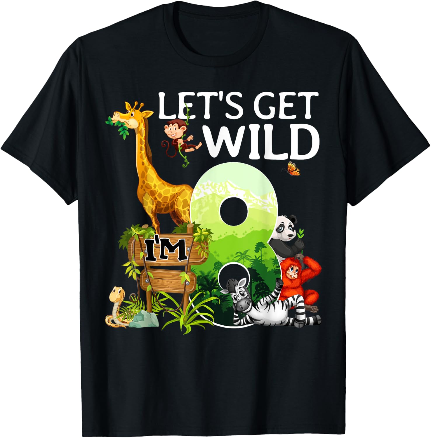 8th Birthday Boys Girls 8 Years Old Safari Jungle Animal Zoo T-Shirt - T-Shirt | Black