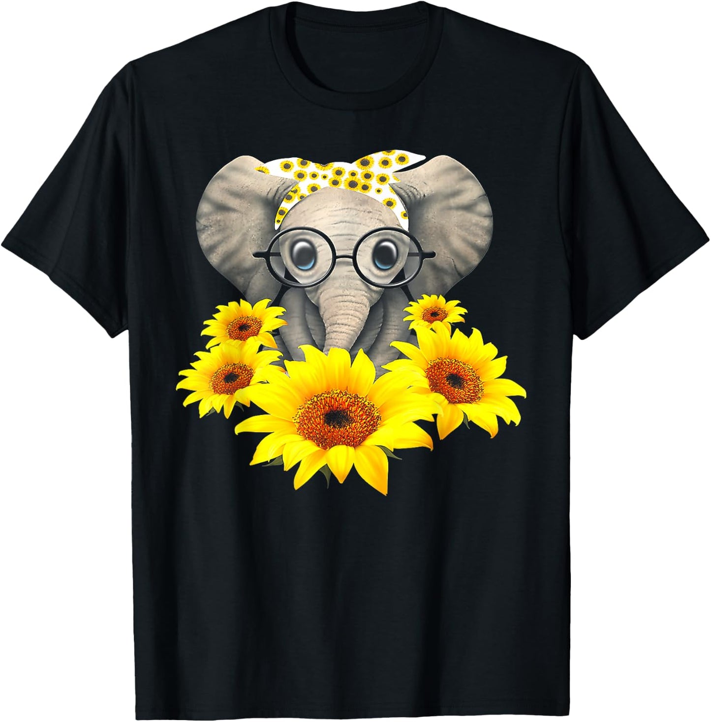 Sunflower Elephant Fun Elephant Animal Lover Gifts T-Shirt - T-Shirt | Black