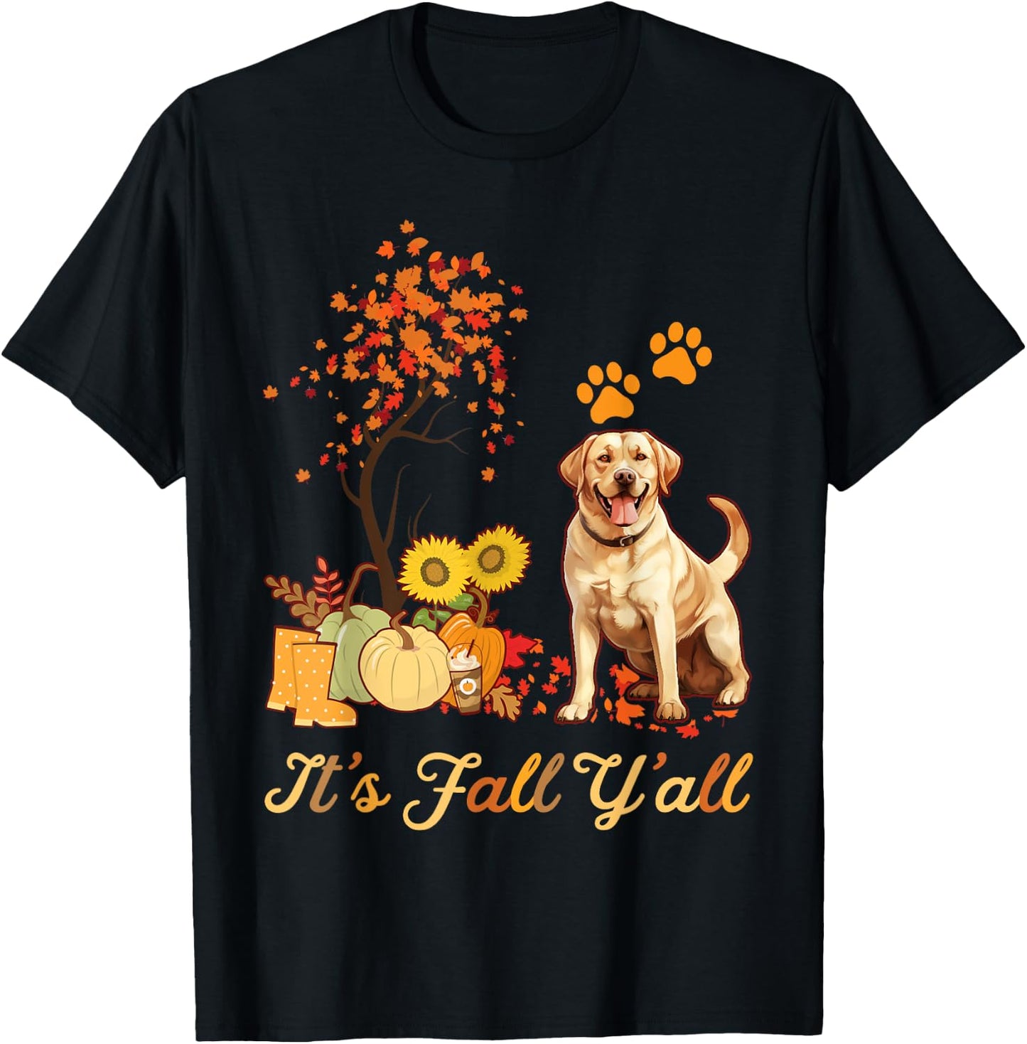 Labrador Retriever Fall Autumn Leaf Maple Tree Thanksgiving T-Shirt - T-Shirt | Black