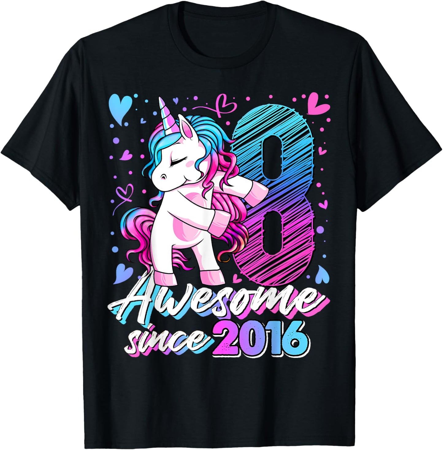 8 Years Old Flossing Unicorn Gifts 8th Birthday Girl Party T-Shirt - T-Shirt | Black