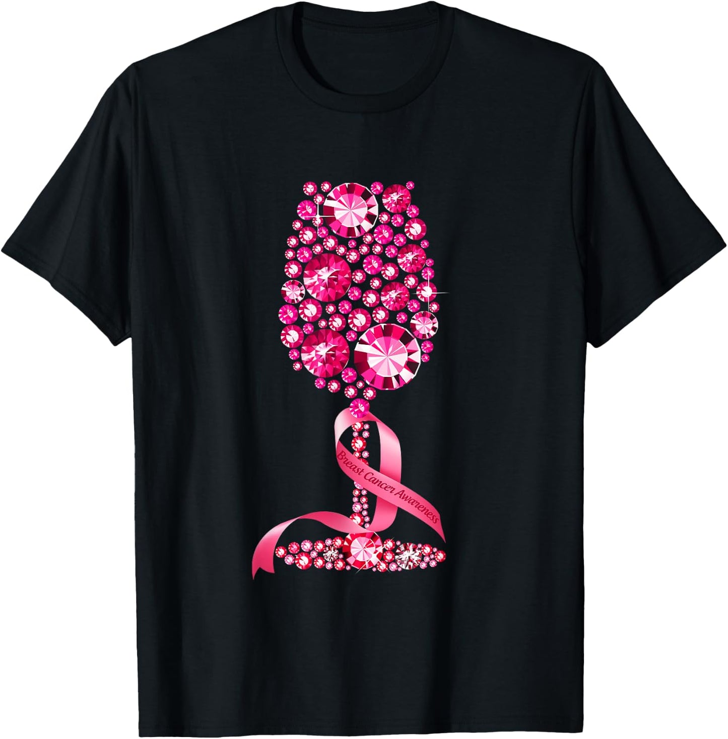 Pink Ribbon Wine Glass Breast Cancer Awareness Wine Lovers T-Shirt - T-Shirt | Black