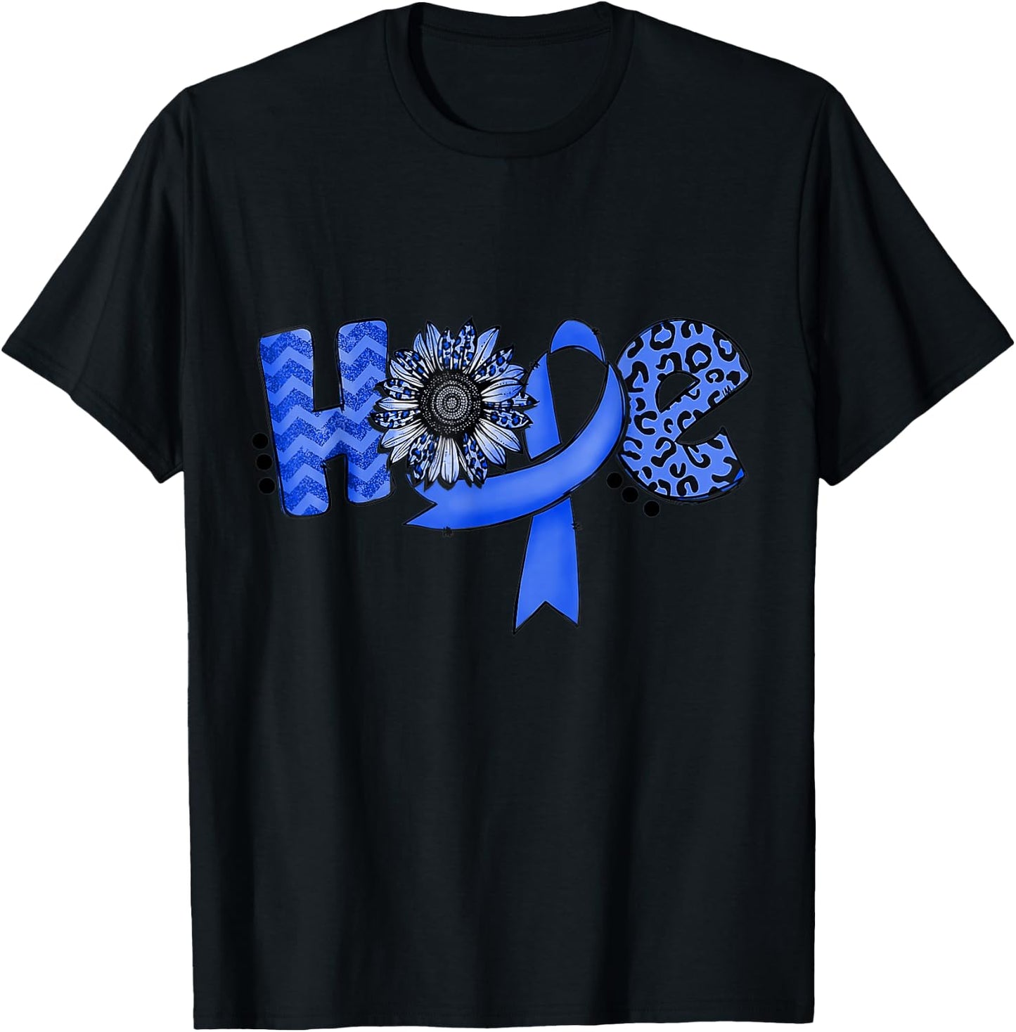Hope Blue Ribbon Sunflower Colorectal Colon Cancer Awareness T-Shirt - T-Shirt | Black